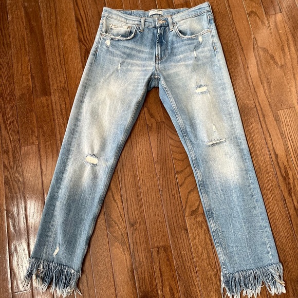 Zara Denim - Zara Embroidered Distressed Slim Boyfriend Jeans